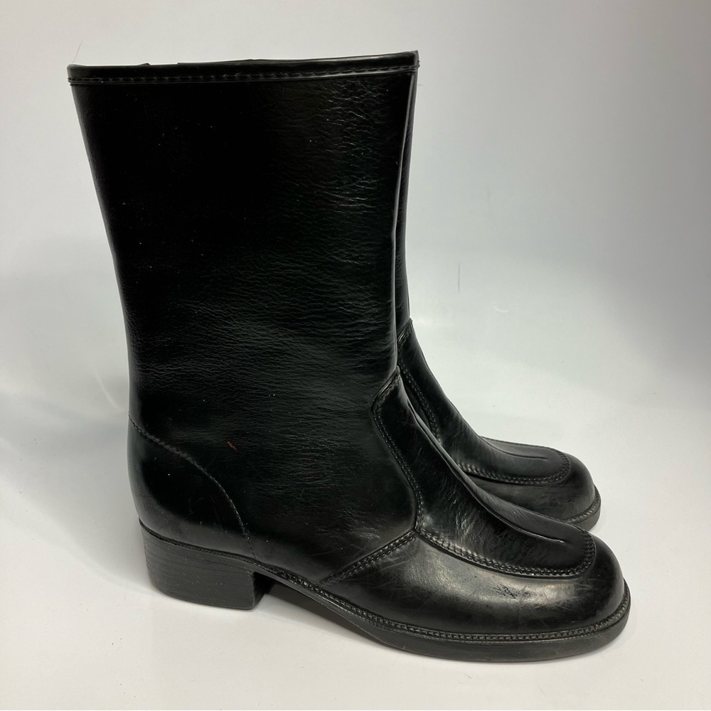 Vintage Black Leather Mid-Calf Boots